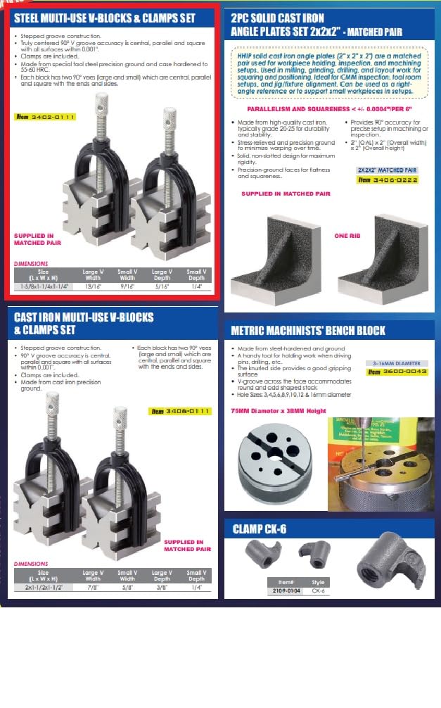 [Australia - AusPower] - HHIP 3402-0111 Steel Multi-Use V-Blocks & Clamps Set, (1-5/8 X 1-1/4 X 1-1/4) 