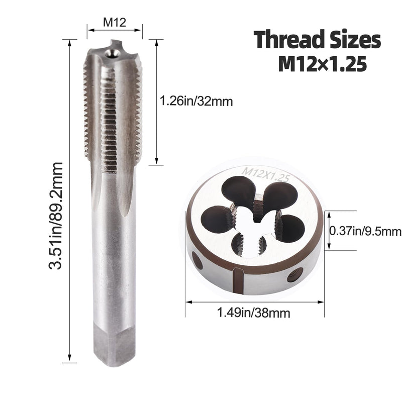 [Australia - AusPower] - M12 x 1.25 Metric Thread Tap and Die Set, M12 x 1.25mm High-speed Steel Machine Tap Die Set Right Hand 