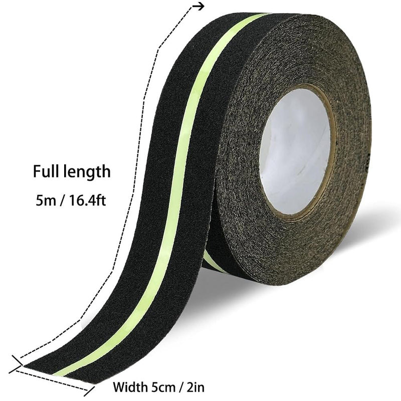 Anti Slip Tape with Glow in the Dark Strips,reflective gripper Tape for Stairs,Non Slip Stair Treads,Waterproof adhesive friction rubber grip,anti skid safety tape for steps,skateboards.(2in x 16.4Ft)