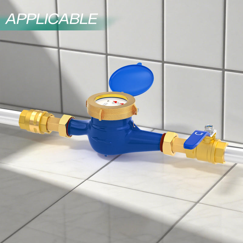 [Australia - AusPower] - DN20 Cold Water Meter, 3/4" NPT Thread Couplings, Horizontal Install, for Home, Garden Irrigation, Residential Water Supply 