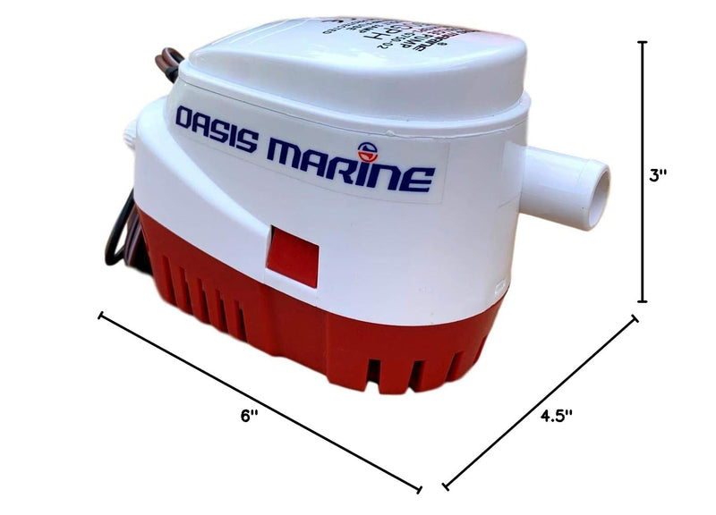 OASIS MARINE Automatic Bilge Pump with Built-in Float Switch 750 GPH 12V Water Removal Pump, Stainless Steel Shaft, Snap-Lock Strainer Base, Quiet Operation, 3/4" Hose Outlet