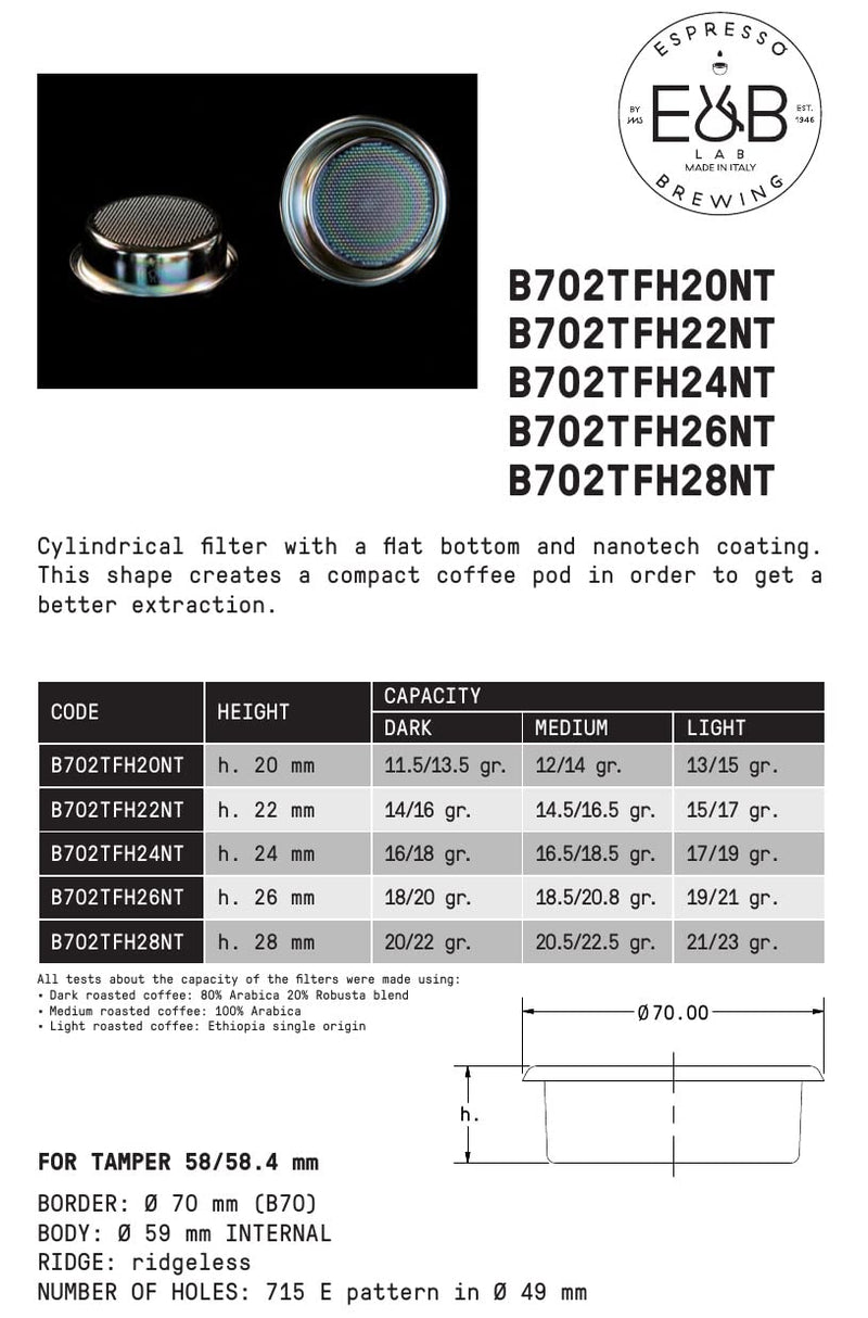 [Australia - AusPower] - E&B Lab, by IMS Nanoquartz Precision Basket with Largest Filtration Area of 715 Holes, Holds Approx. 18 Gram, B702TFH24NT Silver H24 