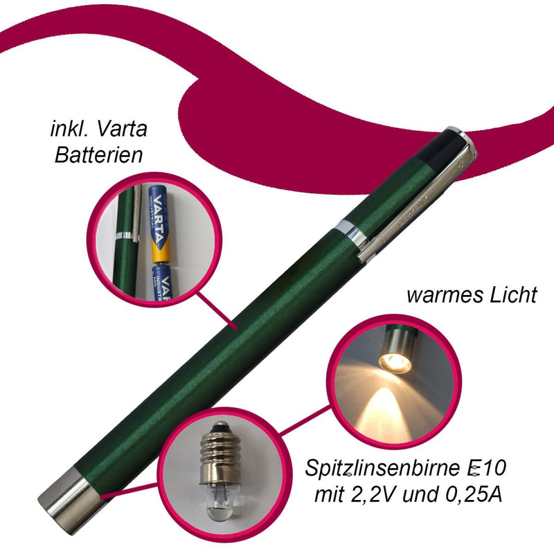 RC Diagnostic Light Pupil Light Aluminum Green with Clip Moment Switch and Incandescent Bulb