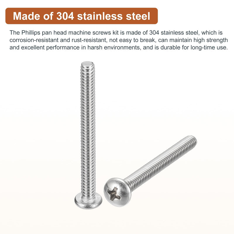 [Australia - AusPower] - #10-24x2 Pan Head Machine Screws, 25Pcs 304 Stainless Steel, Phillips Drive, UNC Full Thread, Bright Finish, Screws Bolts Kit #10-24x2" 25 
