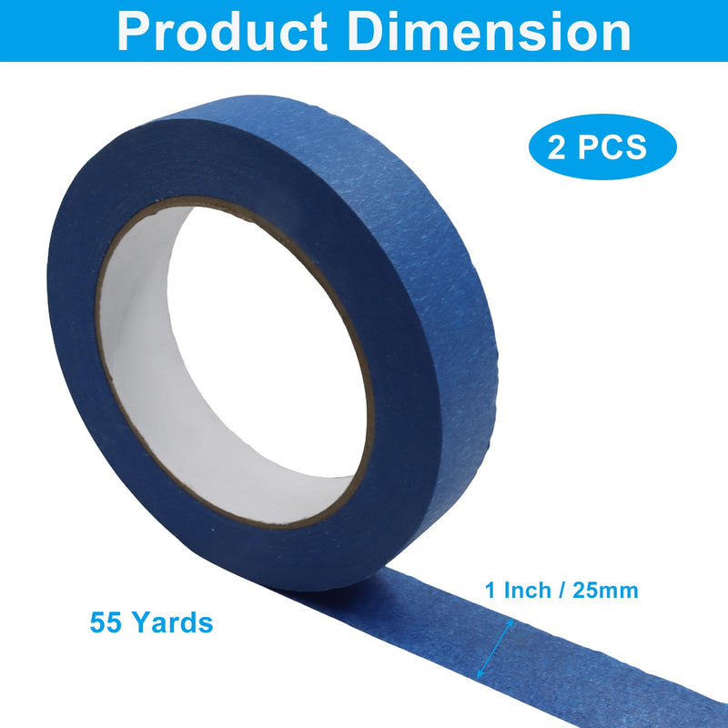 2 Pack Blue Artist Tape - 1 Inch Wide Masking Tape for Watercolor Paper Low Tack White Painters Tape for Canvas Framing, Watercolor Painting & Drafting Width 1 inch 2