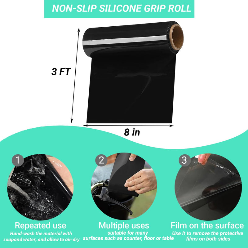 Rolls Non Slip Material Roll, 8 Inch x 3.25 ft Silicone Roll Cut to Size Non Slip Mat Large Table Pads Anti Slip Large for Baking Drawer Crafts Counter Eating Aids Drawer (Black)