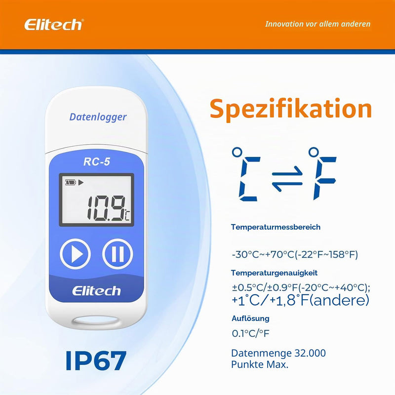 Data logger - ELITECH 32000 Point USB Temperature Data logger Recorder Internal Sensor RC-5 1Pack