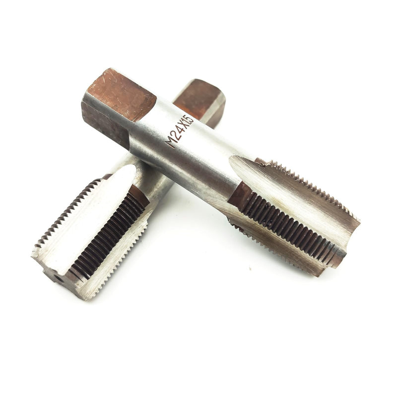 AtticZone M24 x 1.5 Metric Hand Thread Tap, Right Hand, Alloy Tool Steel, 1 Taper Tap, 1 Plug Tap for Metal Working DIY Industrial M24x1.5