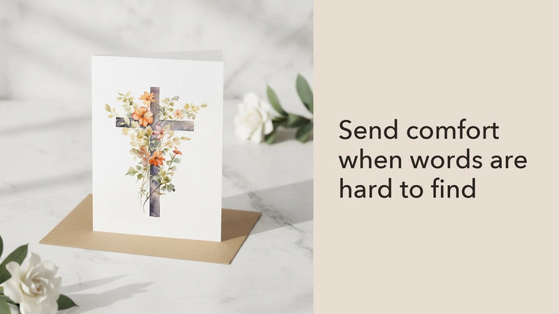 Old English Co. Watercolour Artwork of Religious Cross with flowers Greeting Card - Faith Card for Baptism, Christening, First Holy Communion, Easter, Sympathy - For Adult, Mum, Dad | Blank Inside