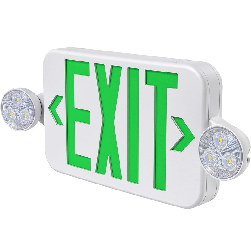 Led Exit Sign Emergency Light Combo Adjustable Two Head,Double Sided and Battery Backup Exit Light,Green Letter Hardwired Emergency Exit Sign,AC 120/277V,UL Listed,Ceiling&Wall Mount (1 Pack) 1 Pack