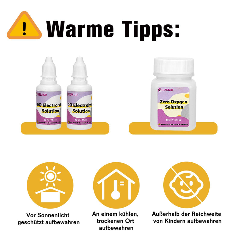 Electrolyte Solution Zero Oxygen Solution and Membrane Caps Kit for Dissolved Oxygen Meter, 2 Bottles 30 ml Electrolyte Solution, 1 Bottle 50 ml Zero Oxygen Solution and 6 Membrane Caps | 2 Flaschen 30ml Elektrolytlösung 1 Flasche 50ml Null-Sauerstoff-...