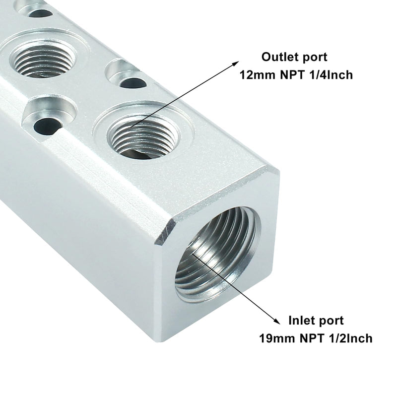 [Australia - AusPower] - 3 Way Pneumatic Manifold Air Distribution Block, G1/2 Supply Port, G1/4-Inch Output Port, Pneumatic Air Compressor Manifold Fitting 3 Way 5 Port 