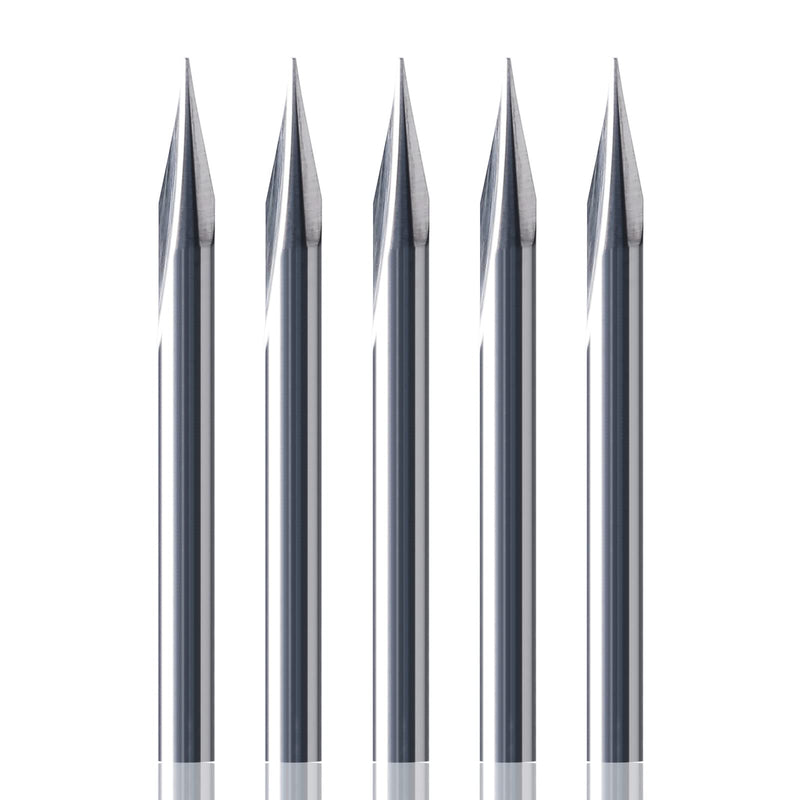 HUHAO V Groove CNC Wood Engraving Bit, 1/8 Shank, 20 Degree 0.1mm Carbide Tip Engraving Bits,2 Flute Straight & V-Bit Woodworking Carving Bit Tool for Plywood, MDF Lettering Sign Making ø3.175*20°*0.1mm 5pcs