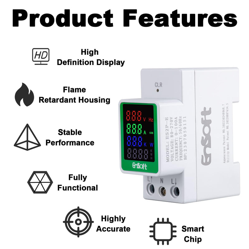 [Australia - AusPower] - AC Digital Energy Meter,AC 80-270V 100A Ampermeter Voltmeter Ammeter Voltage Tester Amps Watt Kwh Frequency Power Factor Meter Multimeter (Built-in CT) 6 in 1 