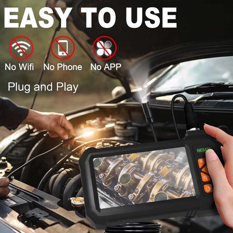 Endoscope Borescope Camera with Light, 4.3" IPS HD Garage Inspection Camera Tools, IP67 Waterproof Drain Pipe Borescope, 8 LEDs, 16.5FT Semi-Rigid Cable for Sewer, Automotive Engine, HVAC, Pipe
