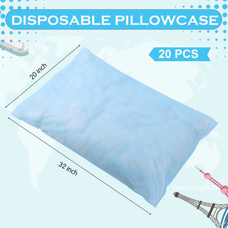 [Australia - AusPower] - 20 Pcs Disposable Pillow Case Medical Disposable Pillow Cover Travel Single Use Pillowcase Non Woven Fabric for Hospitals Hotels Home Bedroom Bedding Supplies, 32 x 20 Inches (Light Blue) Light Blue 
