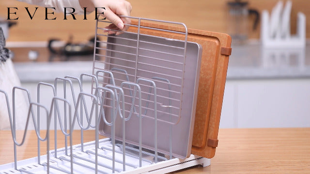 EVERIE Adjustable Cabinet Organizer for Pot Lids, Bakeware, Cookie Sheets & Cutting Boards, Upright Storage Rack for Kitchen Cabinet, Stable Dividers, 9.7" Deep, 12.6" to 21.5" Wide, Pack of 2