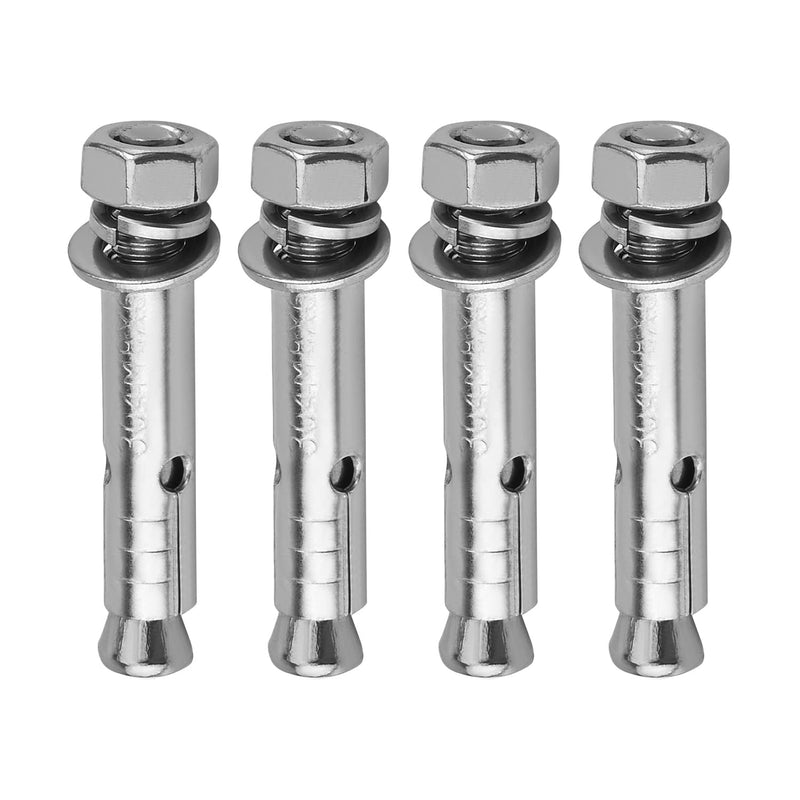 MroMax M8x60mm 304 Stainless Steel Expansion Bolts Hex Nuts Sleeve Anchor Fastener for Fence Home Installation Air Conditioning 4pcs M8 x 60mm 4