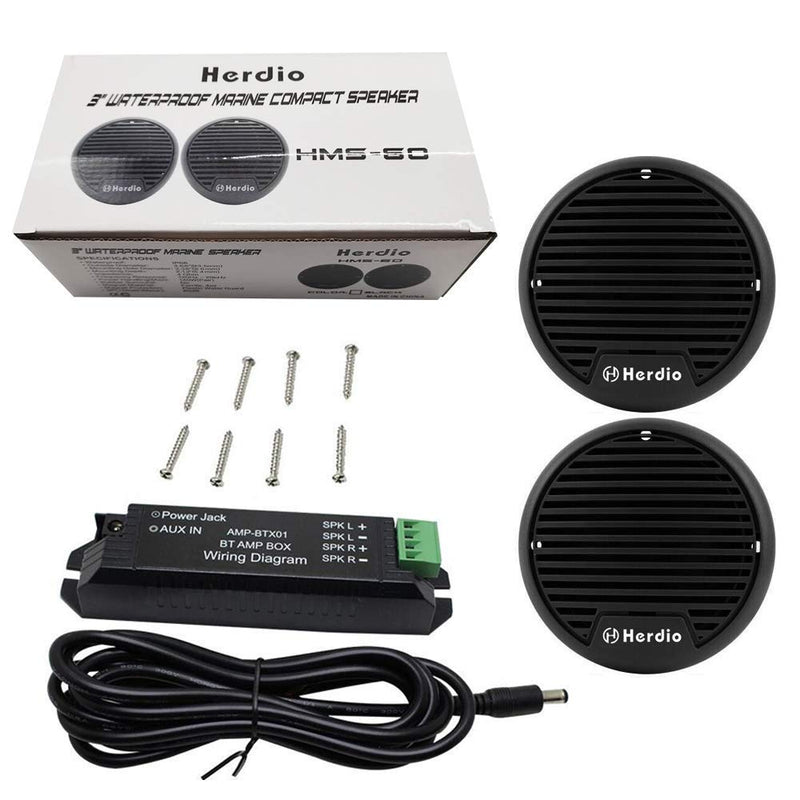 Herdio 3" inch Marine Bluetooth Speakers Boat Motorcycle Hot tub Stereo with Max Power 140 Watt (Black) Black