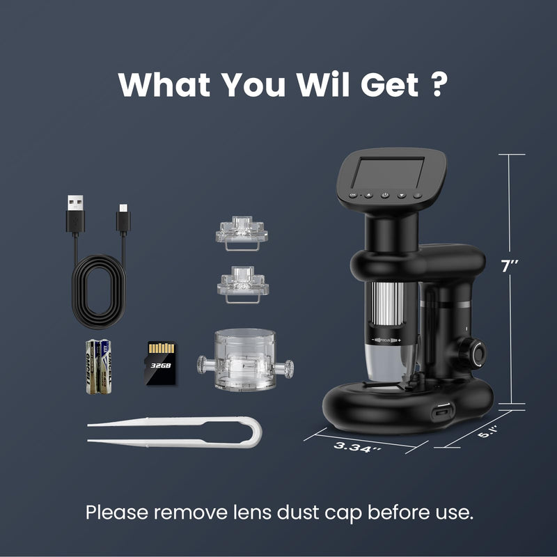 [Australia - AusPower] - Kids Microscope for Ages 8-12, Handheld Digital Microscope D-MS1 with 2" IPS Screen - Take Pictures & Videos - Download to PC & Mac - 1000X Pocket Microscope, Used Birthday for Kids black-B 