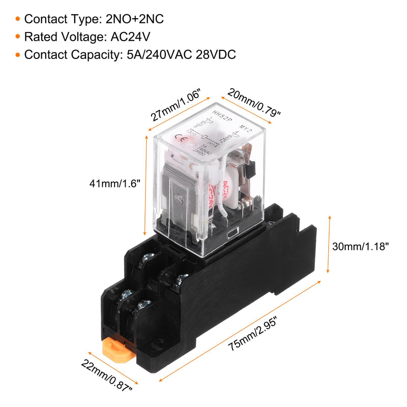[Australia - AusPower] - MECCANIXITY 6Pcs AC 24V Electromagnetic Power Relay, 8-Pin 5A Power Coil Relay with LED Indicator and Socket Base DPDT 2NO 2NC - MY2NJ for Industrial, Home Appliances and DIN Rail System 2NO-2NC AC24V 