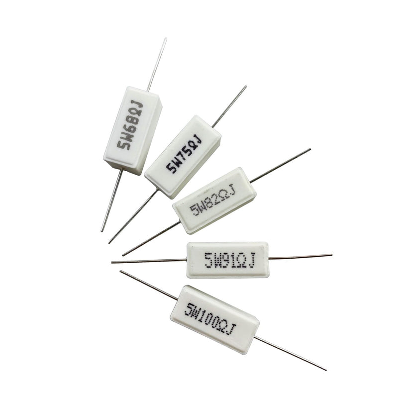 [Australia - AusPower] - 30 Values 60 Pieces Ceramic Cement Resistor KIT 5W Resistance 5 Watt ±5% Power Resistors (0.01 Ohm - 100 Ohm) 0.01Ω-100Ω 60 PCS 
