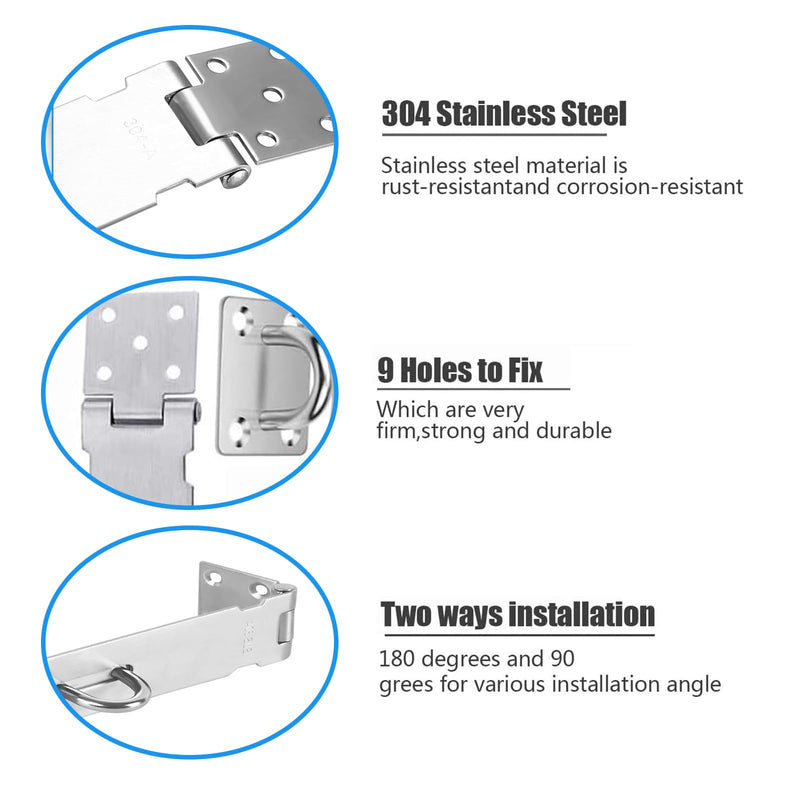 [Australia - AusPower] - 2Pcs Door Hasp Latch Lock,5 Inch 304 Stainless Steel Packlock Clasp Hasp Lock Latch with Screws for Cabinets, Closets 