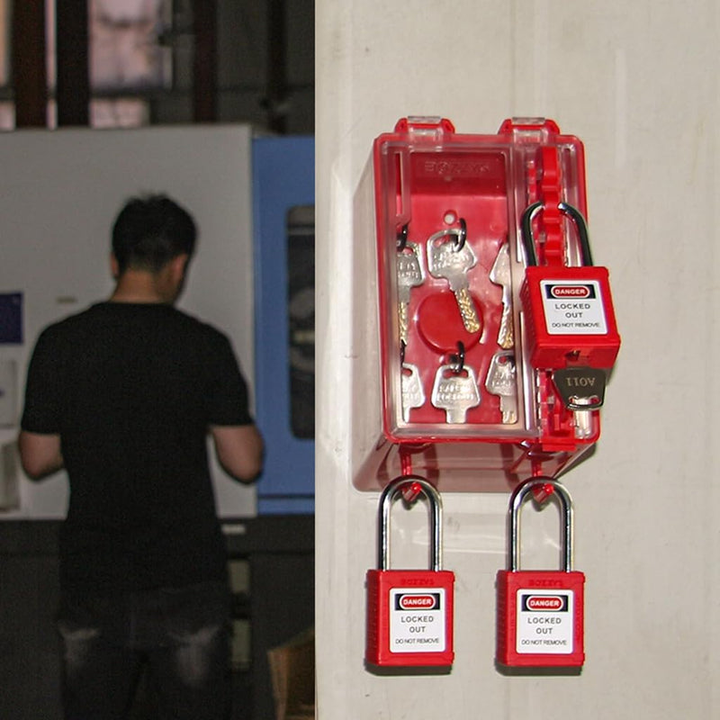 [Australia - AusPower] - Lockout Tagout Lock Box Group Padlock Box Wall-Mounted Locks Lock Out Tag Out Station 8 Locking Positions &1 Key Slot 