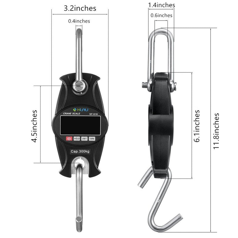 Klau SF-918 Digital Hanging Crane Scale, Black, 300 Kg / 600 lb | High Precision Sensor, Heavy Duty, For Home Factory Hunting