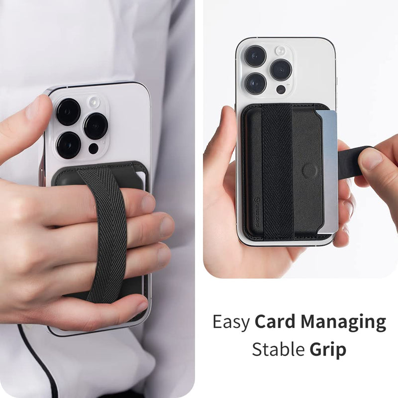 [Australia - AusPower] - Sinjimoru Comb-Pattern Phone Grip Wallet, Vegan Leather Magnetic Cell Phone Card Holder Wool Band Strap as Credit Card Case Compatible With iPhone 15 14 13 12 Series. M-Pull Tab Band Black 