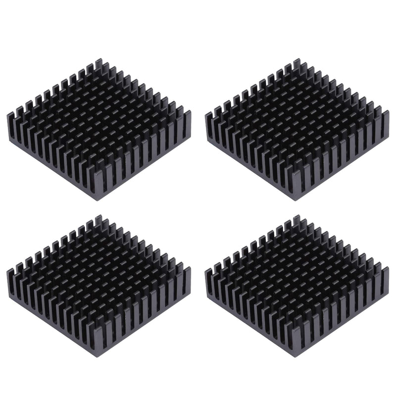 Heat Sink Aluminum Heatsink Self-Adhesive 40 x 40 x 11 mm Pack of 4 | Black aluminum heat sink with adhesive sticker, for computer hosts, 3D printers, routers, IC, LED and servers etc