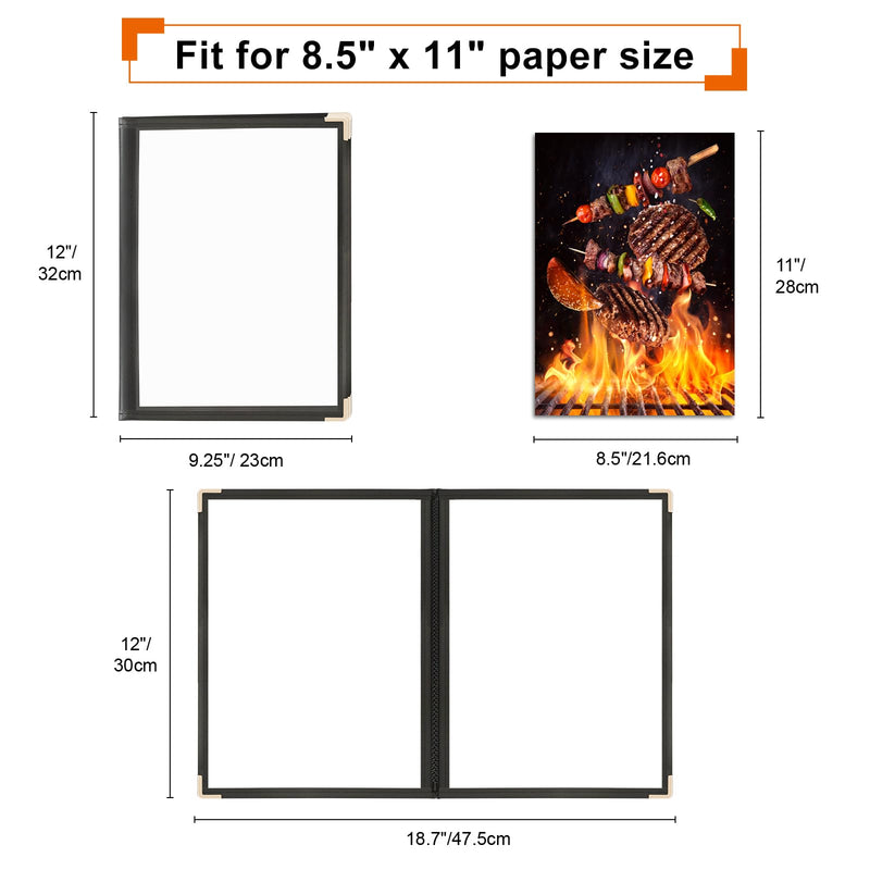 [Australia - AusPower] - 2Pack Menu Covers 8.5 X 11 Inch,Menu Holder 2 Page 4 View Transparent Restaurant Menu Cover Book Fits 8.5x11" Standard Size, Clear Menu Sleeves, Leather-Style Design, Black 2 Page 4 View-2pack 