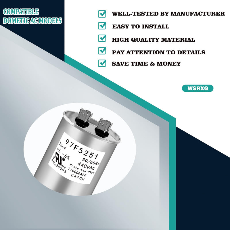 97F5251 C470R 70uF MFD x 440VAC Industrial Replacement Capacitor Round Heavy Duty Motor Start Run Capacitor (97F5251)