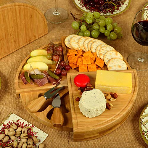 Picnic at Ascot Patented Personalized Monogrammed Engraved Bamboo Cheese/Charcuterie Board with Cheese Knives- Designed & Quality Checked in the USA Letter - D