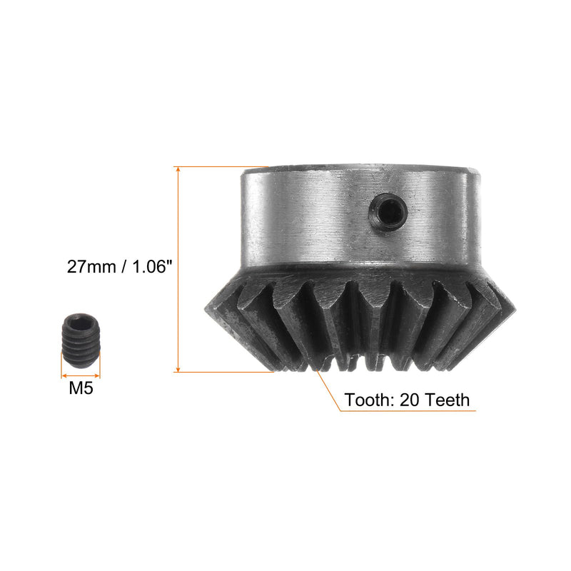 [Australia - AusPower] - 2pcs Bevel Gear 2M 20 Teeth 12mm Shaft Hole 1:1 Tapered Pinion Gear with 4mm Keyway 45# Steel 2 Module 90 Degree Steering Gear with M5 Fixing Hole, for Hardware Mechanical Rotation 12 mm 