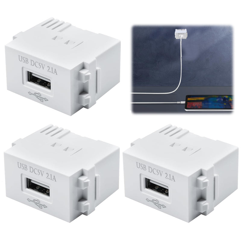 Pack of 3 USB Power Supply Module 230 V to 5 V 2.1 A, USB Socket Flush-Mounted Power Supply Switch Adapter for Smartphones Tablets and Devices, Compact Installation Adapter | Einbau USB Ladeadapter, Kompakt für Smartphone Tablet USB Geräte, Plug & Play...