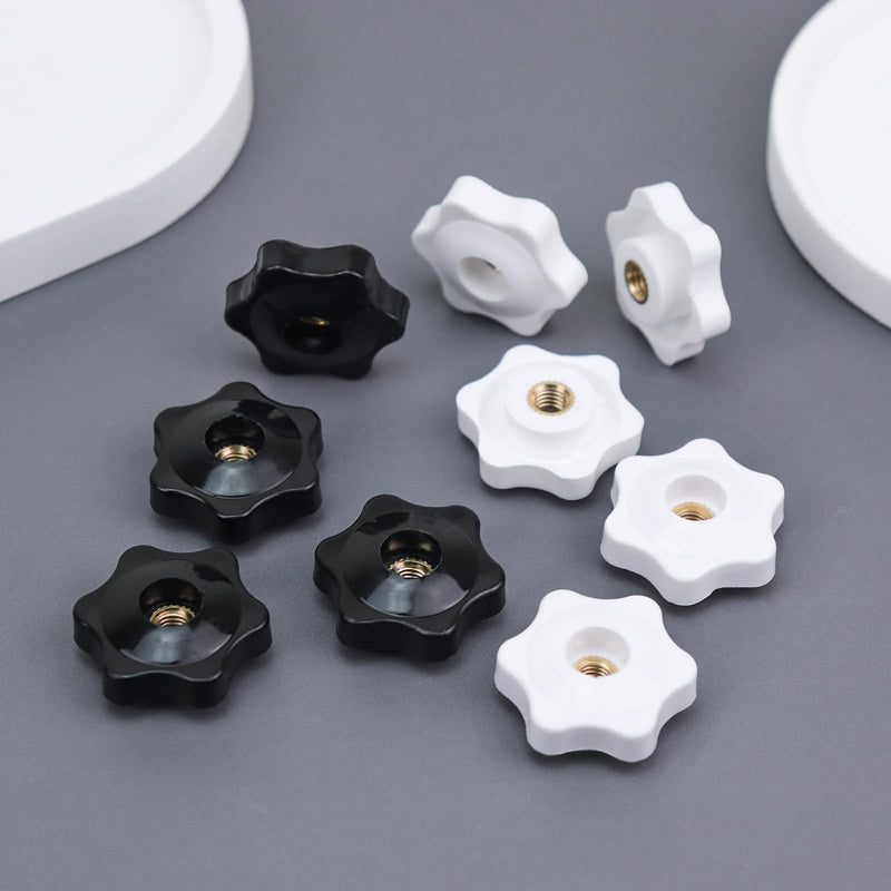 [Australia - AusPower] - 20pcs M6 Star Knob Female Threaded 32mm Plastic Head,Thru Hole Brass 6-Star Handle Nuts for Mechanical Equipment, 0.039inch/ 1mm Pitch of Thread?10White &10Black? 