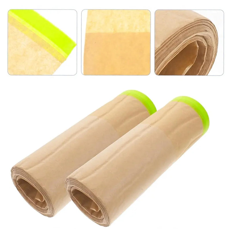 Pre-Taped Masking Paper for Painting - 12 in. x 50 ft. Tape and Masking Paint Paper, Paint Adhesive Protective Paper Rolls for Masking Skirting, Framing, Automotive and Auto Body (4Roll) 4