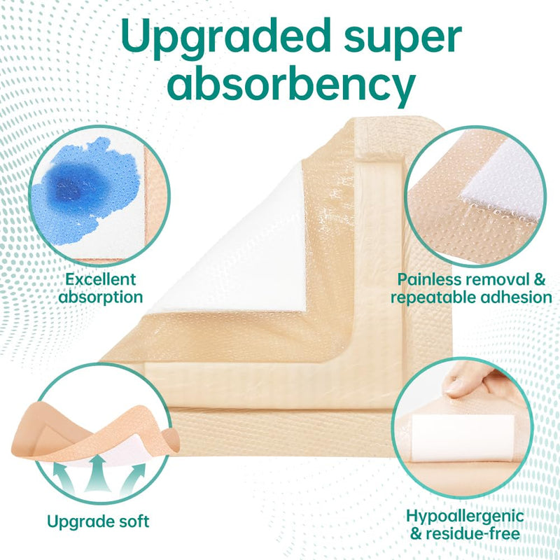 [Australia - AusPower] - Dimora Silicone Foam Dressing with Border Joint Application - Adhesive 4"x8" Wound Dressing Bandage for Post Elbow Shoulder Knee Surgery Care 10 Pack 4 x 8inch(10 PCS) 