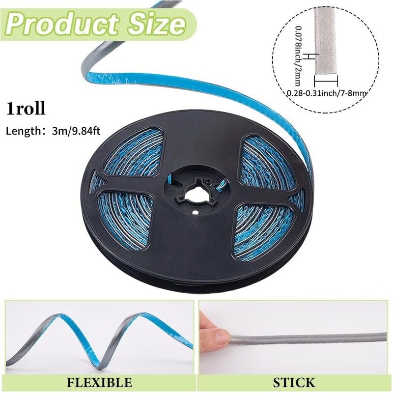 GORGECRAFT 9.84 Feet x 0.31 Inch Self Adhesive Caulking Tape Waterproof Peel and Stick Molding Trim Caulk Strip Gray PVC Plastic Kitchen Bathroom Gap Sealant Edging Tape for Stove Sink Toilet Bathtub