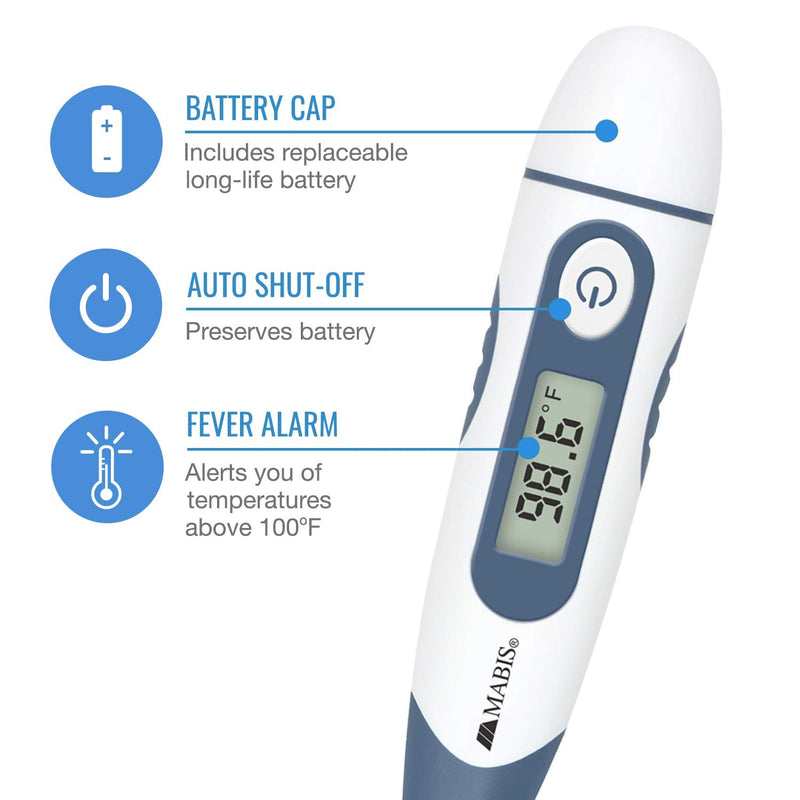 [Australia - AusPower] - MABIS Digital Thermometer for Babies, Children and Adults for Oral, Rectal or Underarm Use, Blue, 20 Sec 