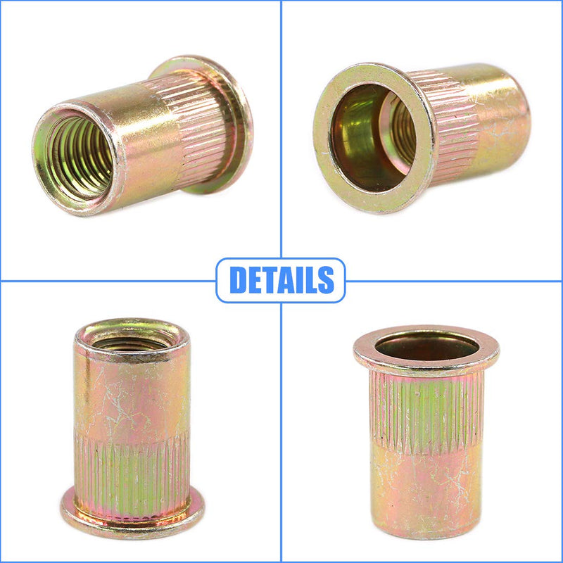 Glarks 50Pcs 1/2"-13UNC Zinc Plated Carbon Steel Rivet Nut Flat Head Rivnut Threaded Insert Nuts Set (1/2"-13UNC)