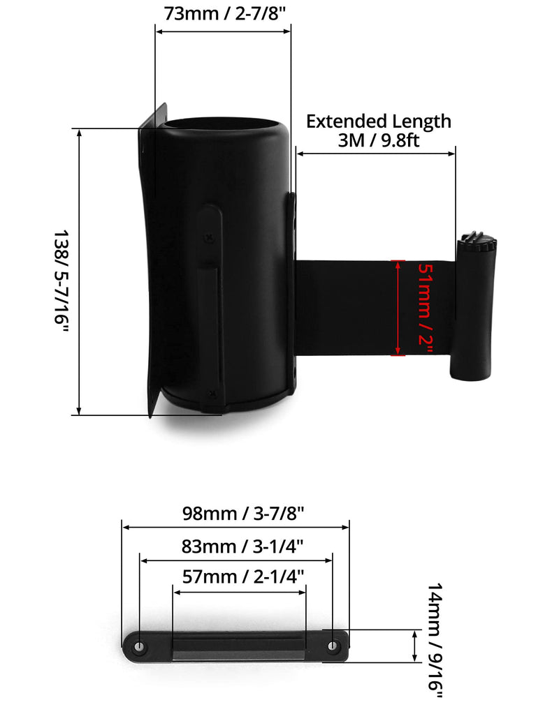[Australia - AusPower] - QWORK Wall Mounted Retractable Belt Barrier, Crowd Control Wall Barrier with 10' Belt for Retail Stores, Airports, Banks, School 10' Black 