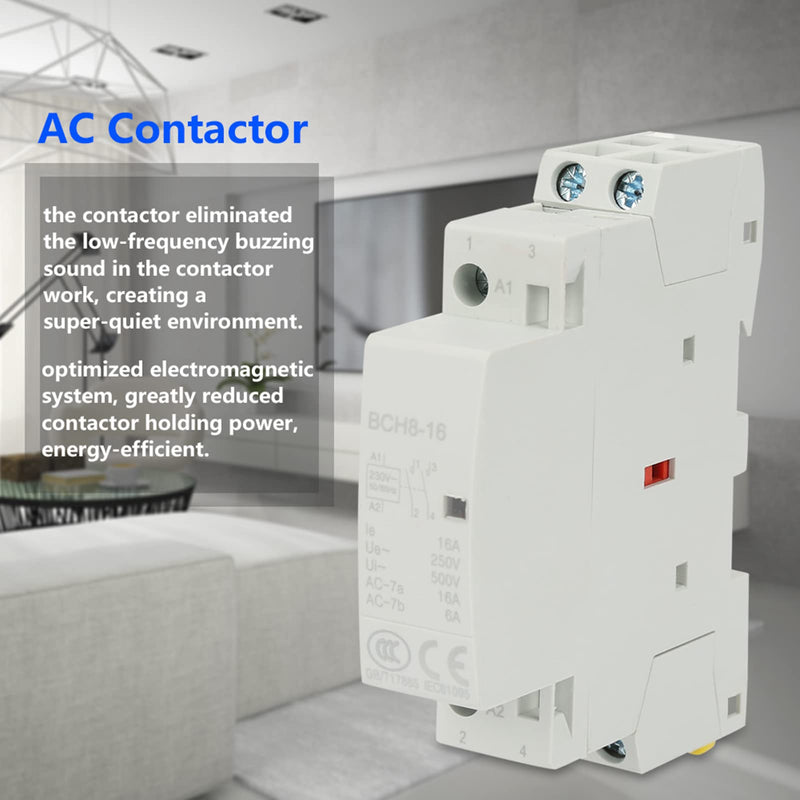 [Australia - AusPower] - Contactor 230 V, Relay 230 V DIN Rail Installation Contactor DIN Rail 2P 16 A 220 V/230 V 1NO 1NC 50/60 Hz Household AC Contactor for DIN Rails Electrical Technicians and Hobbyists, Default 