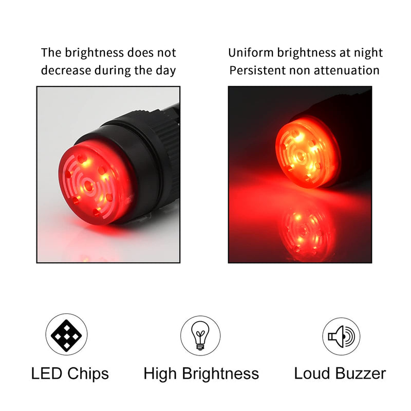 [Australia - AusPower] - 16MM Buzzer Red Indicator Light Lamp 12V DC LED Blue Black 0.63" Round rectangle Cap Alarm Signal Indicator Blue Electrical Control Panel DIY 2Pcs (Red with Light,12VDC, Round) Red With Light,12VDC 