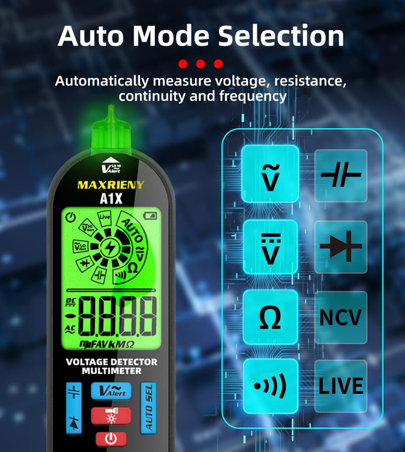 [Australia - AusPower] - Digital Multimeter Rechargeable Electrical Tester NCV with Audible and Visual Alarms Auto-Ranging Measures AC/DC Voltage Capacitance Resistance Continuity Capacitance Diode Live Check Tester 