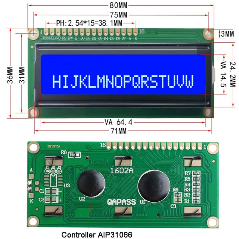 [Australia - AusPower] - 16x2 1602 LCD Display Screen Module DC 5V White Character Blue Backlight 1602A 16 Pin Parallel Interface AIP31066 Controller for Arduino ESP32 Development Board (Pack of 4), no IIC 2x16 LCD 