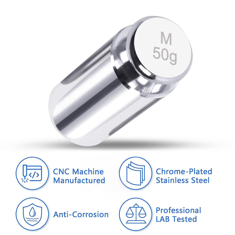 [Australia - AusPower] - QP Calibration Weights, 50 Gram Scale Weights, OIML Class M1 High Precision Stainless Steel Scale Balance Weights with Chrome Finish, Calibration Weights for Digital Scale, Kitchen Scale, Pocket Scale 50g 