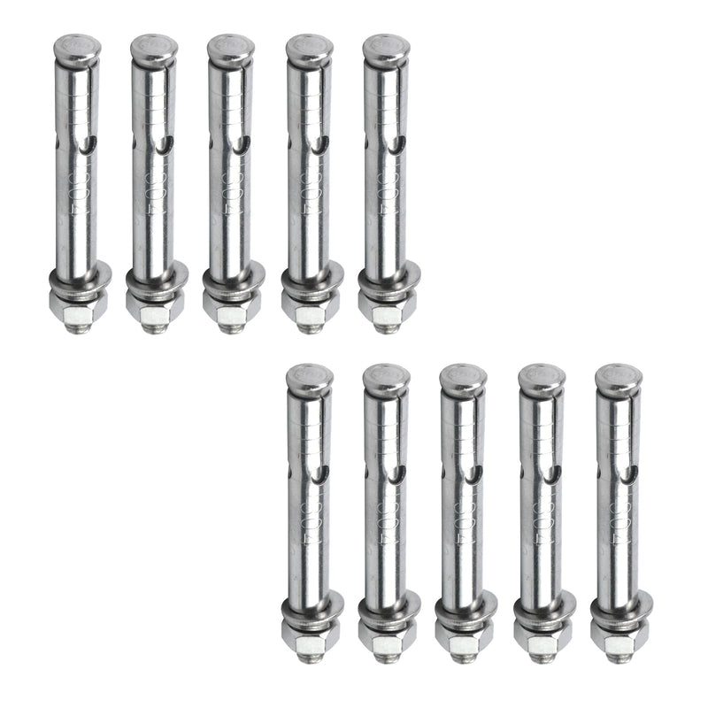 10 Pcs Heavy Duty Concrete Wall Bolts External Expansion Screws Stainless Steel Metal Sleeve Bolt Dry Wall Anchors (M6-L2.4in Bolt 8mm Hole)