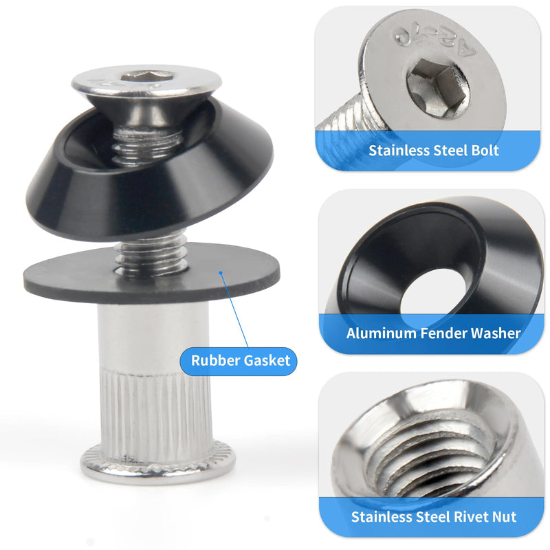 [Australia - AusPower] - Aluminum Fender Washers M6 Engine Dress Up Bolts 54 Sets Engine Bay Dress Up Fender Flares Bolts with Rubber Gaskets Stainless Steel Bolts(M6*25mm) and Rivet Nuts 
